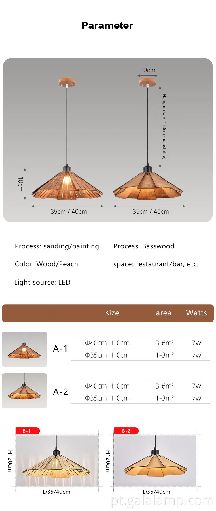 Luz pendente de madeira japonesa elegante para salas de chá